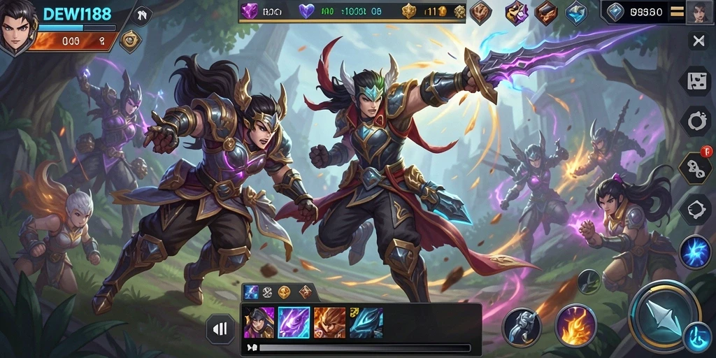 Tangkapan layar gameplay DEWI188 menampilkan pertarungan seru di arena MOBA.