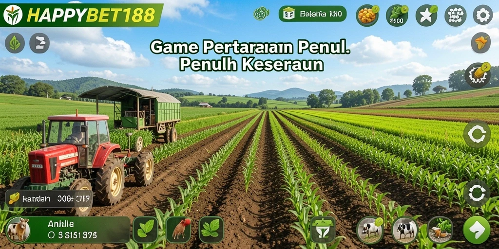 Screenshot utama <strong>HAPPYBET188</strong> menunjukkan gameplay berkebun yang seru dan interaktif.