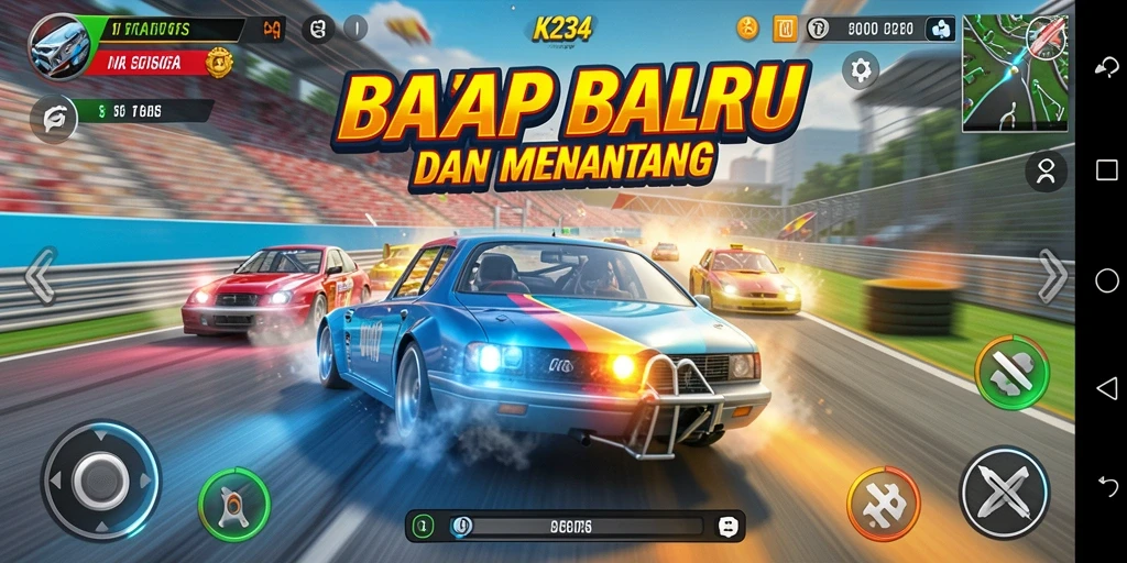 Tampilan seru dari gameplay K234 saat balapan di sirkuit.