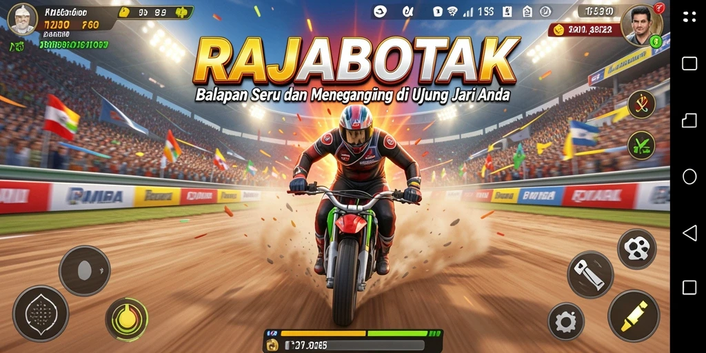 Tampilan gameplay menegangkan dalam RAJABOTAK saat balapan di lintasan.