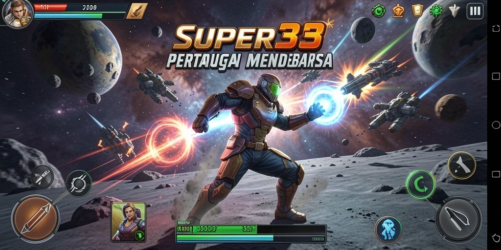 Menampilkan action-packed gameplay Fighting dari SUPER33 di arena pertarungan.