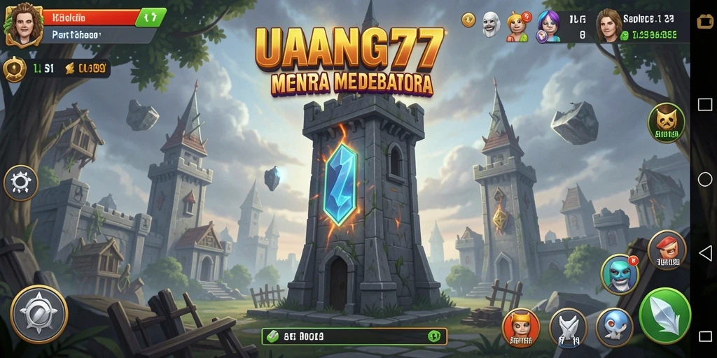 Tampilan gameplay seru dalam UANG77 tower defense.
